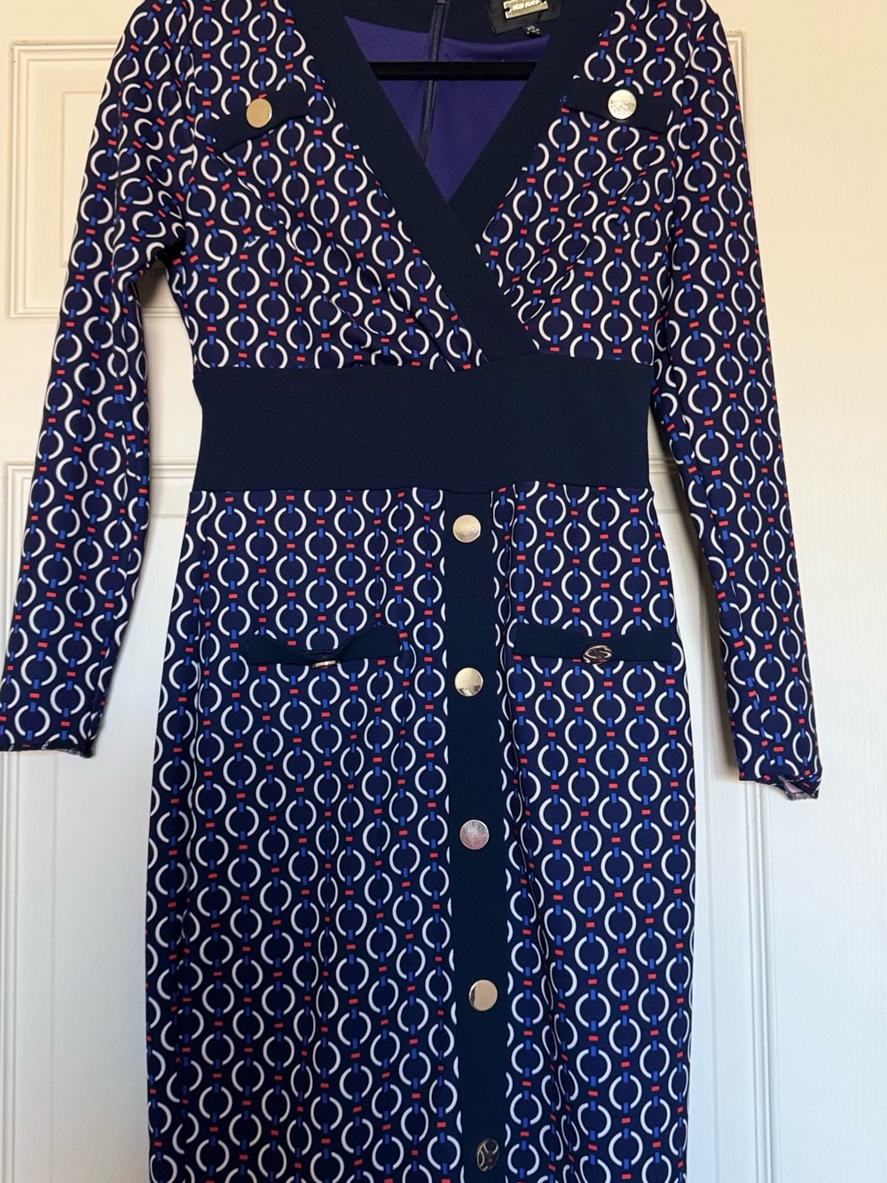 Alexia Admor Women's Navy Geometric Print Long Sleeve Midi Dress